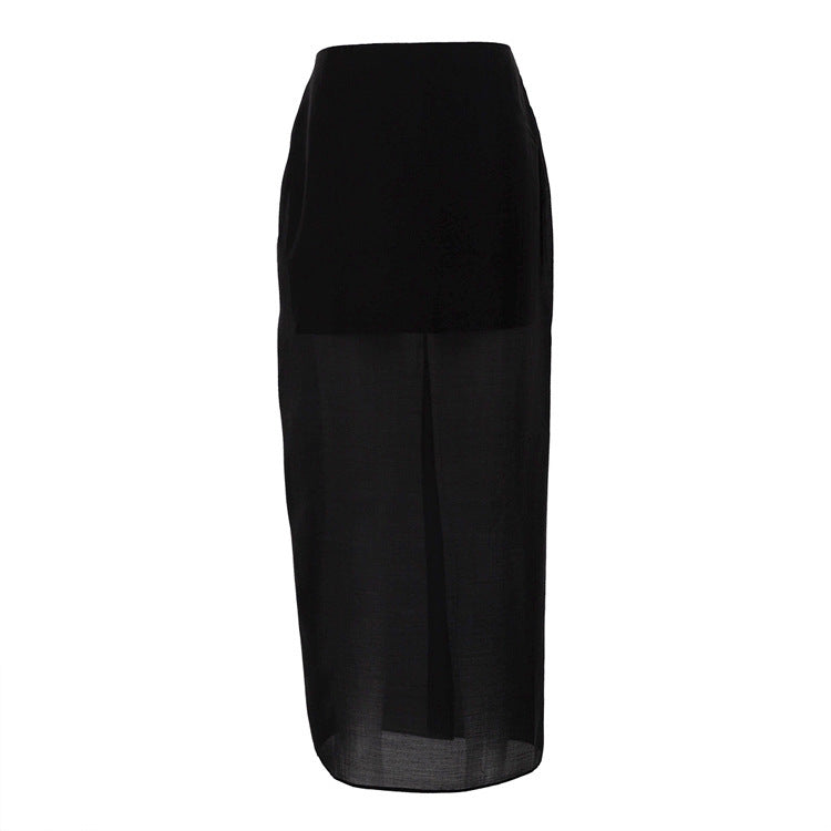 Black Mesh See-through High Waist Slit Sheath Skirt