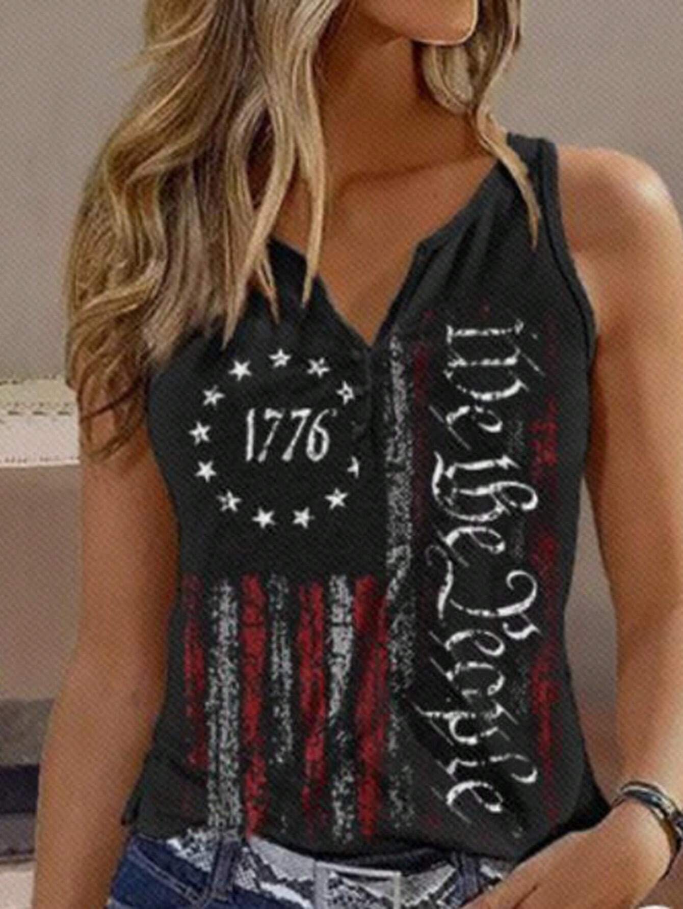 V-neck Buttons Sleeveless 3D Digital Casual Loose Vest