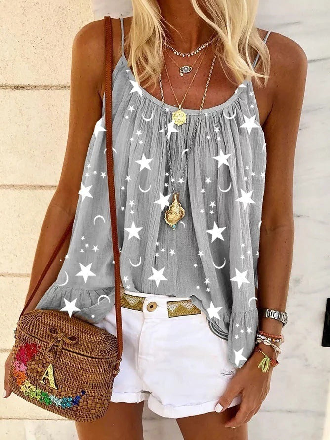 V-neck Printed Vest Camisole Top For Women