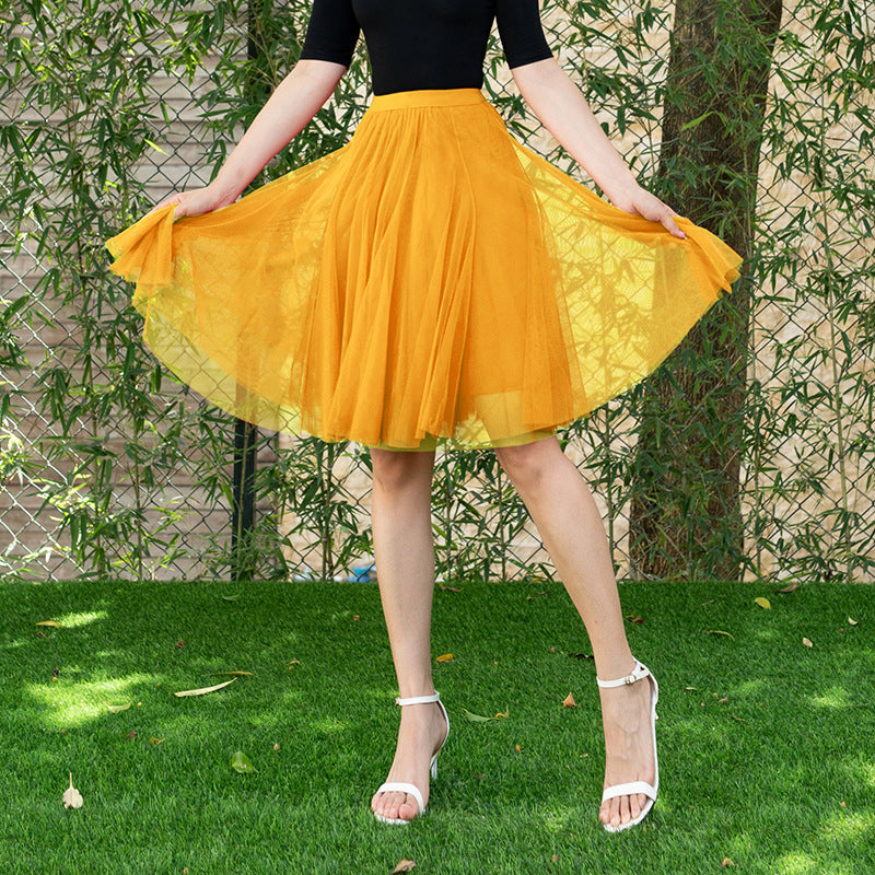 Mesh Half-length Long Skirt Swing Slimming A- Line Short Gauze Skirt