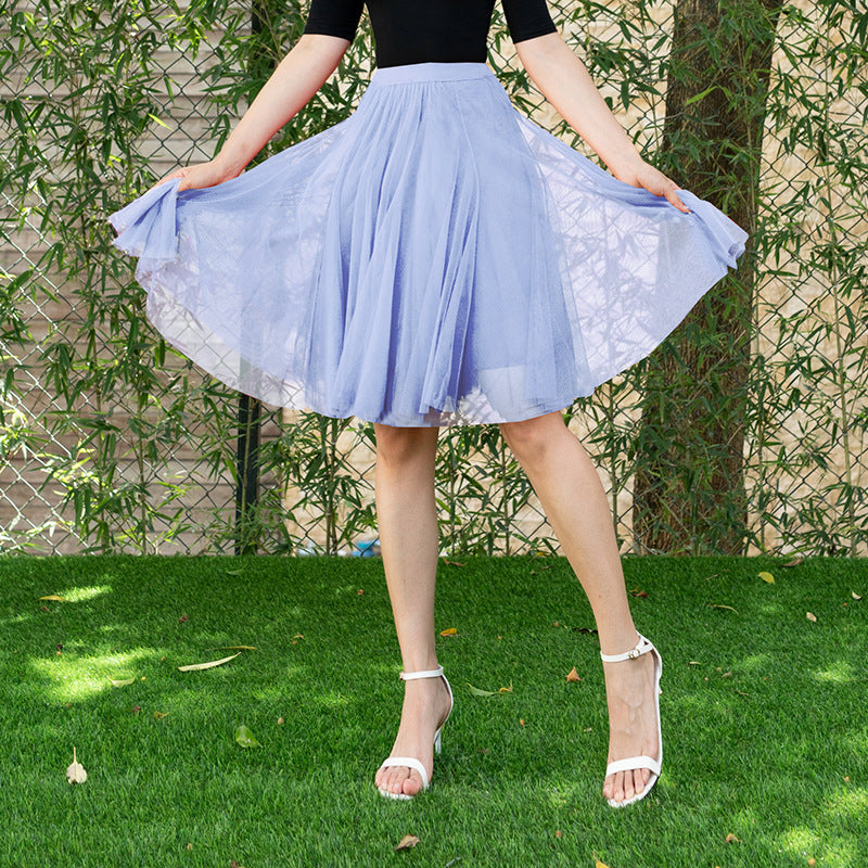 Mesh Half-length Long Skirt Swing Slimming A- Line Short Gauze Skirt