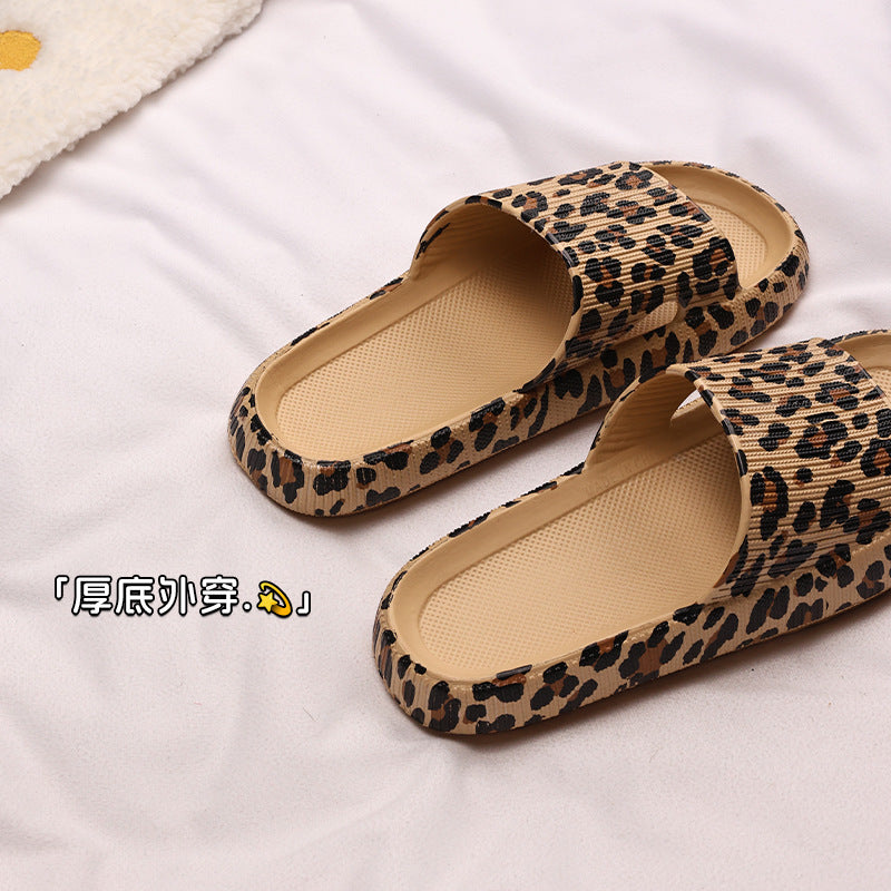 Leopard Print Slippers Women's Outdoor Wear Summer New Korean Style Fashion Shit Feeling Indoor Home Thick Bottom Couples Sandals