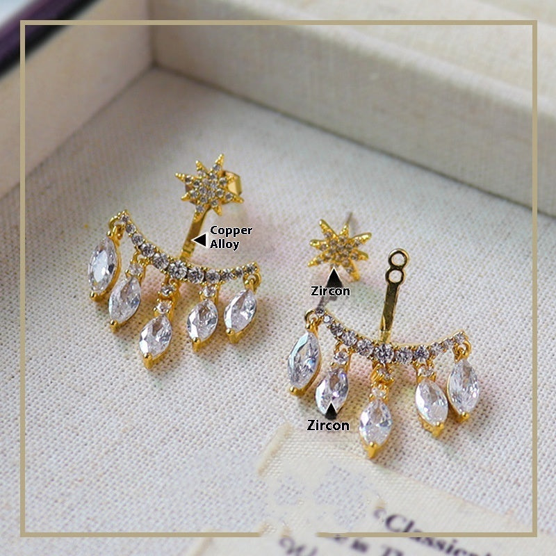 New Retro Eight Awn Star Zircon Earrings Fashion Pendant Stud Earrings Women's High Jewelry Party Gift