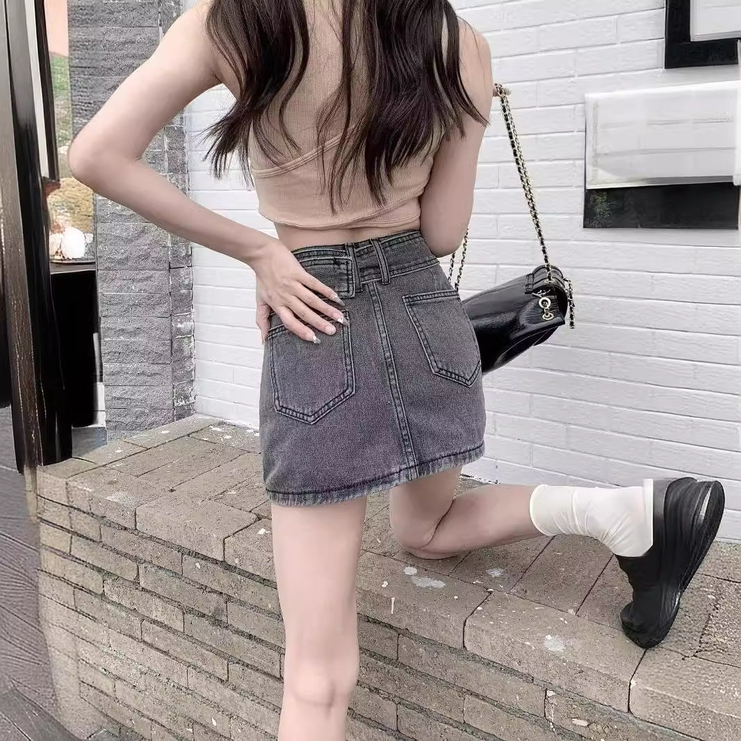 European And American Hot Girls Denim Pantskirt Anti-exposure A- Line Sheath