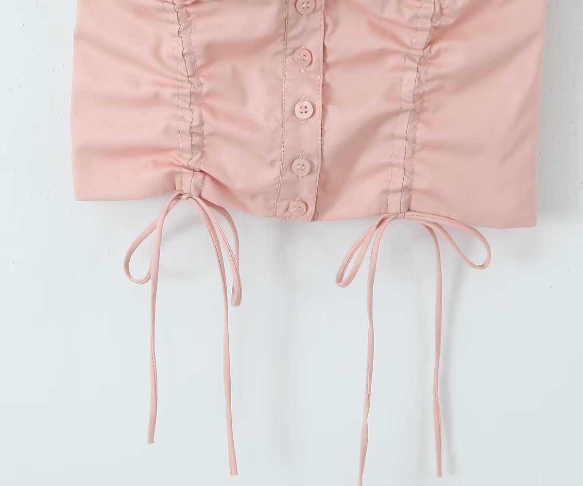 Women's Drawstring Lace Shell Button Fashionable All-match Short Top