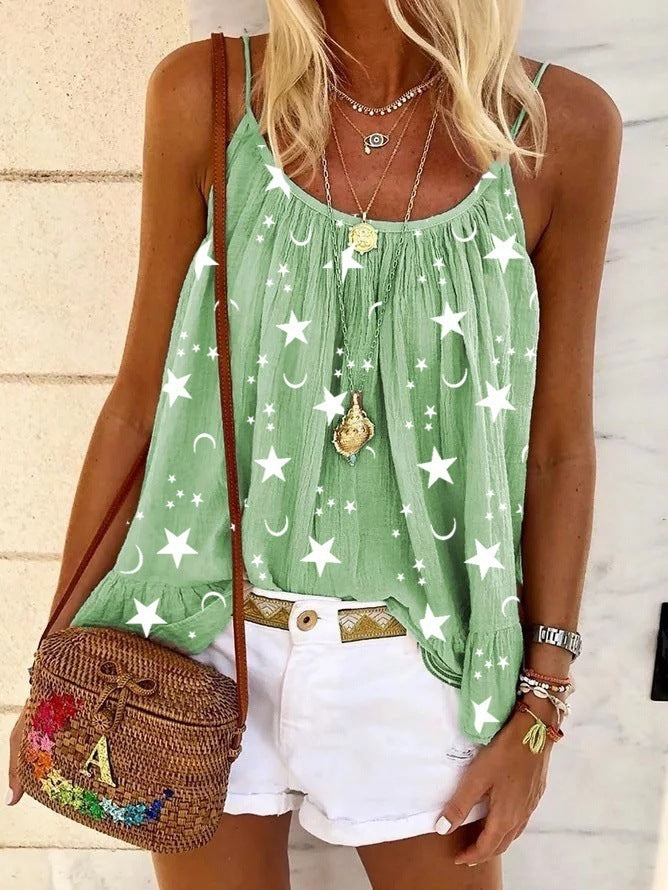 V-neck Printed Vest Camisole Top For Women