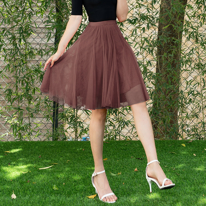 Mesh Half-length Long Skirt Swing Slimming A- Line Short Gauze Skirt