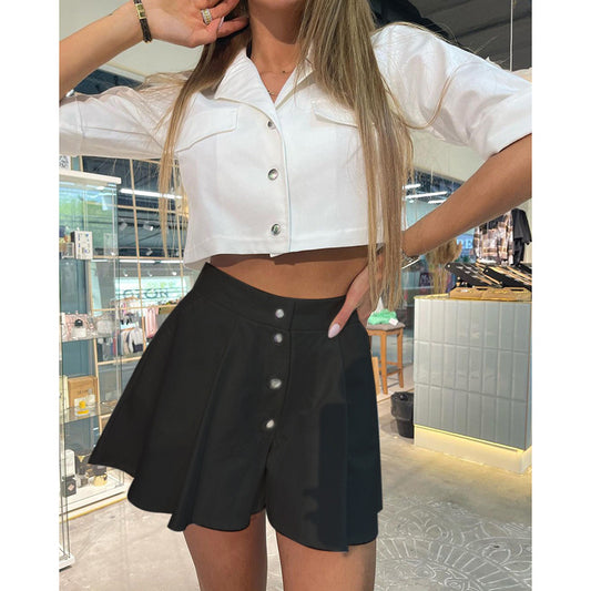 European And American Style Fresh Sweet Slim Fit All-match A Swing Loose-fitting Wide-leg Short Jumpsuit