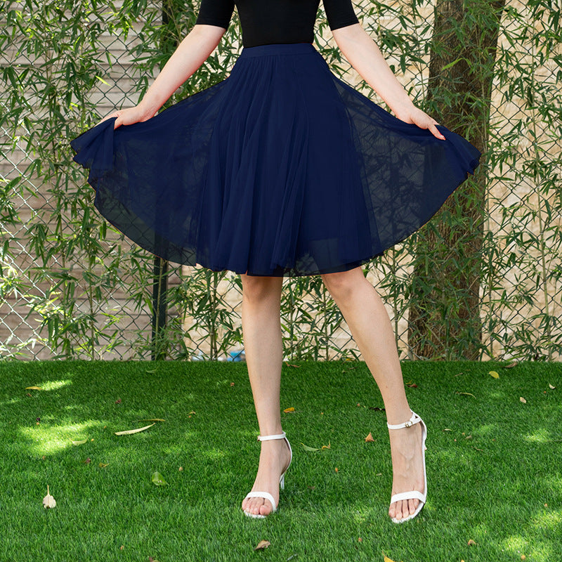 Mesh Half-length Long Skirt Swing Slimming A- Line Short Gauze Skirt
