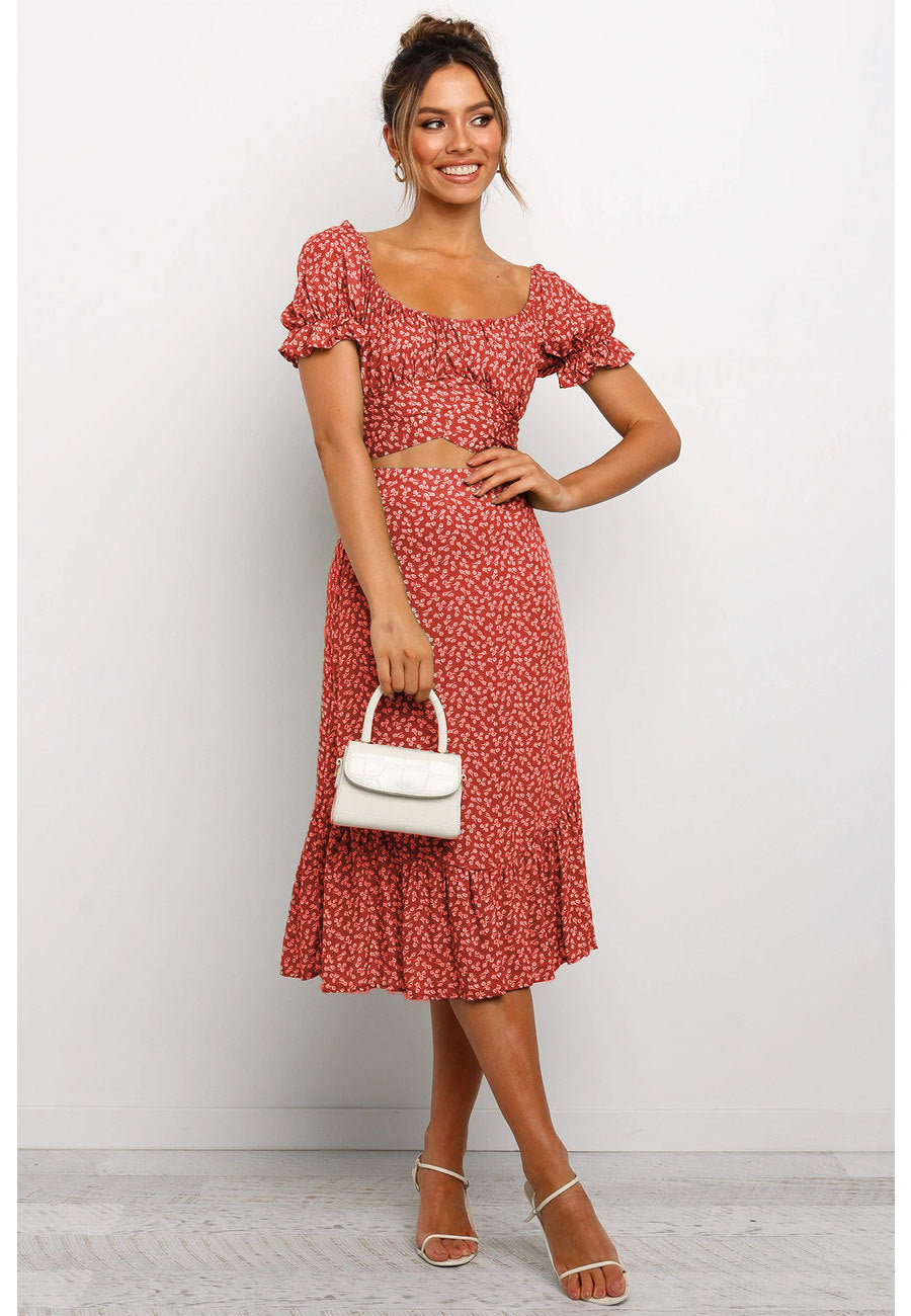 Floral print skirt with round neck