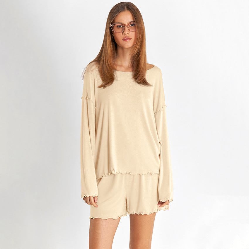 Modal Pajamas Long Sleeve Shorts Two-piece Set
