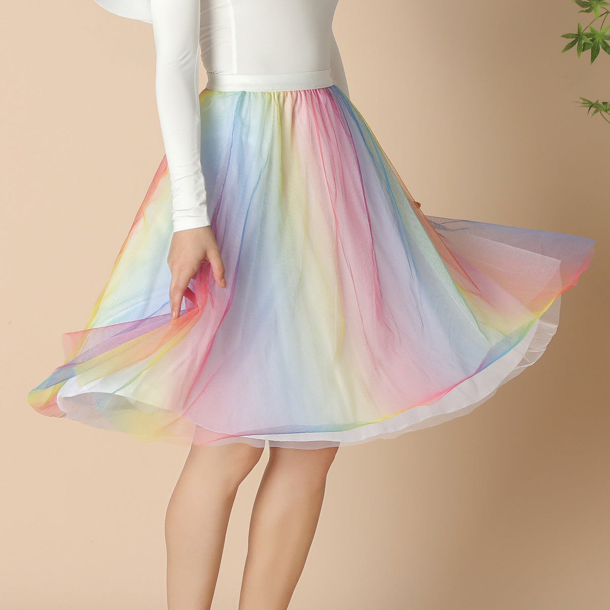 Half-length A- Line Gauze Skirt Pleated Mid-length