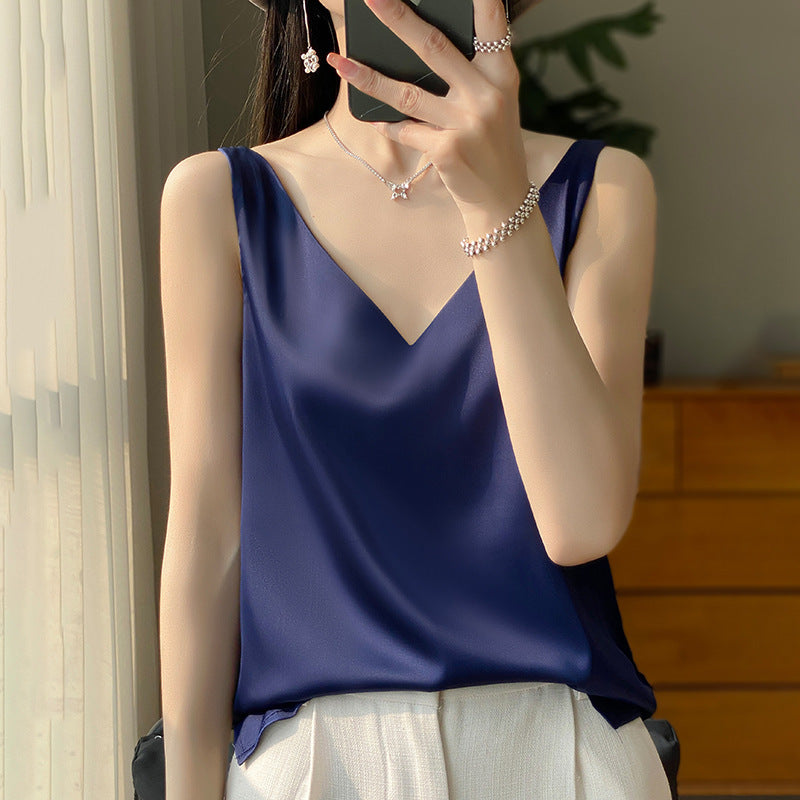 Sling Vest Inner Match Satin Silky Base Loose Sleeveless Top