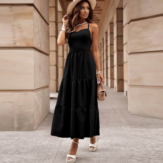 New Solid Color Suspender Dress For Women