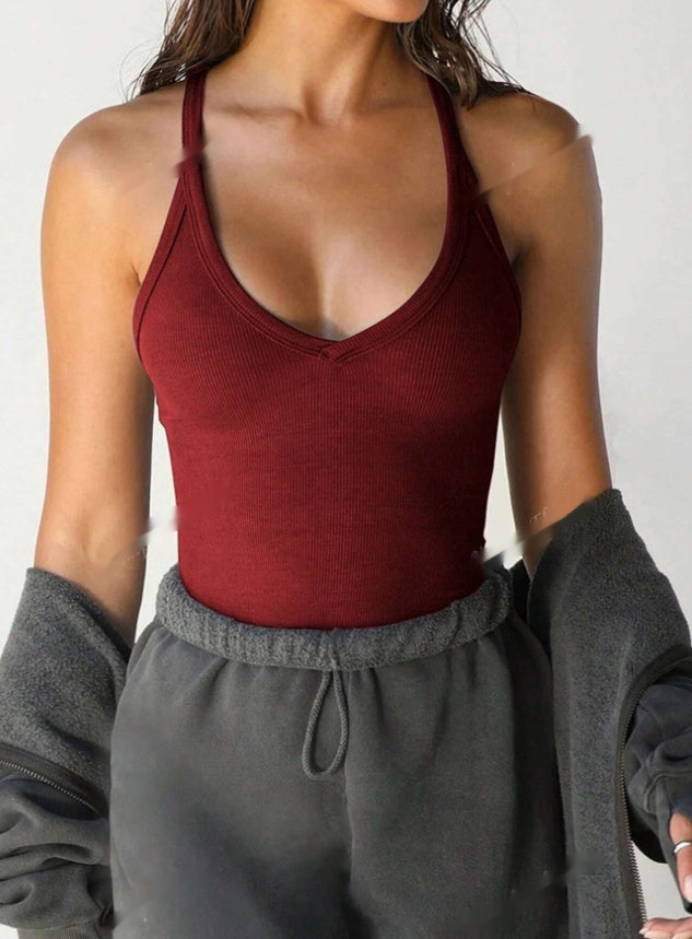 Slim-Fit Solid Color Sleeveless Crew Neck Casual Sports Tank Top