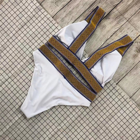 Fast Selling Sexy Triangle Color Matching High Waisted Sports Swimsuit European And American New Holiday Backless Bikini