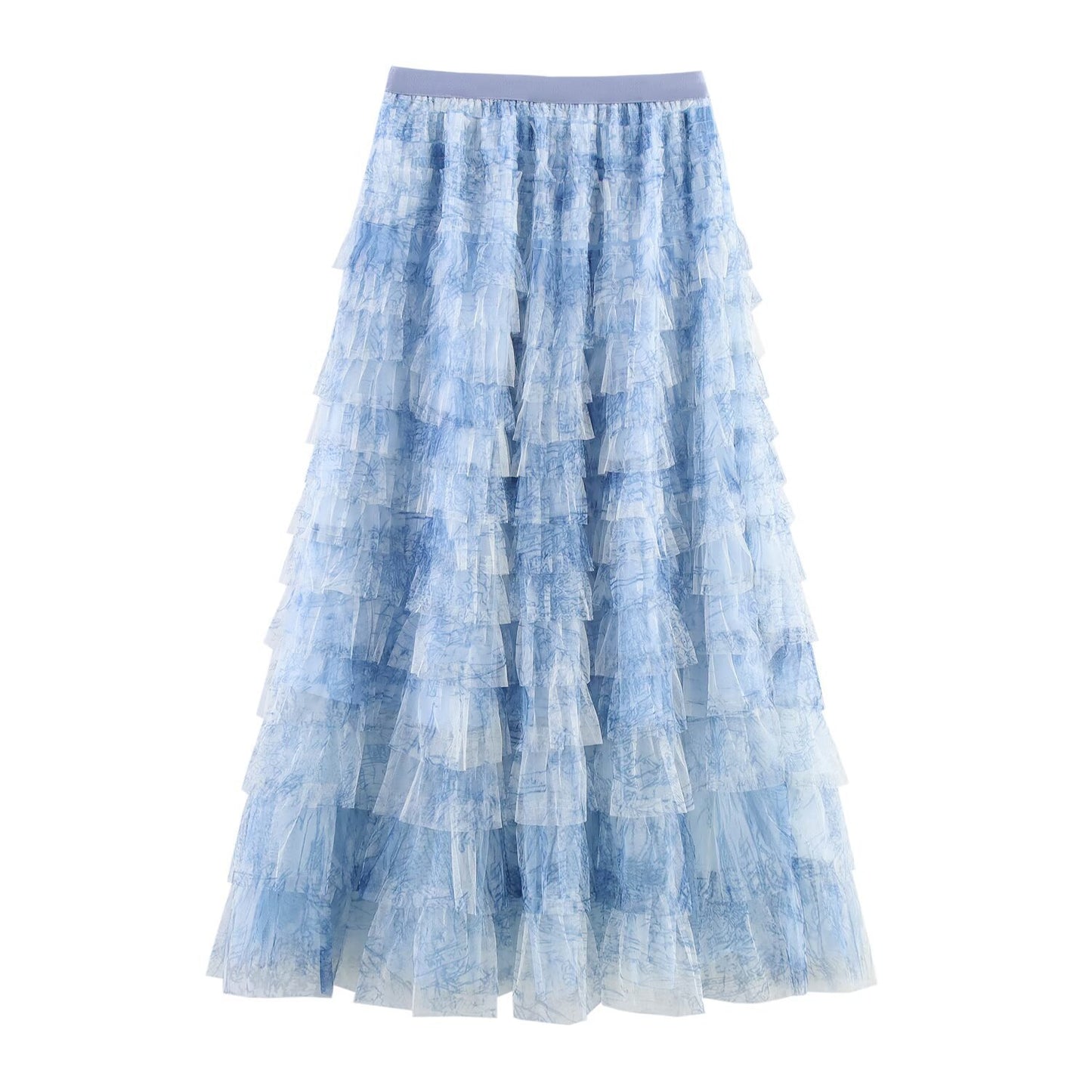Mesh Gradient Printing Multi-layer Tiered Dress Skirt