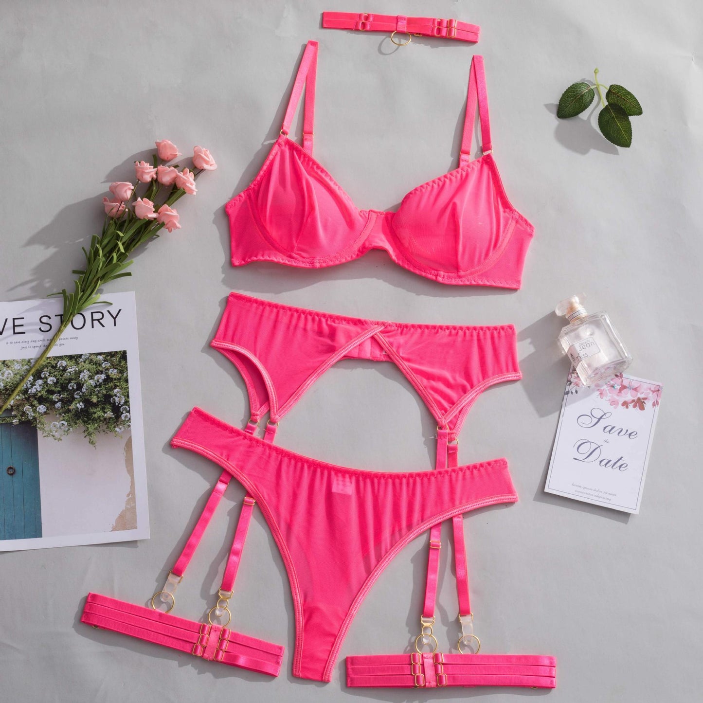 Women's Solid Color Thin See-through Seduction Underwear Suit