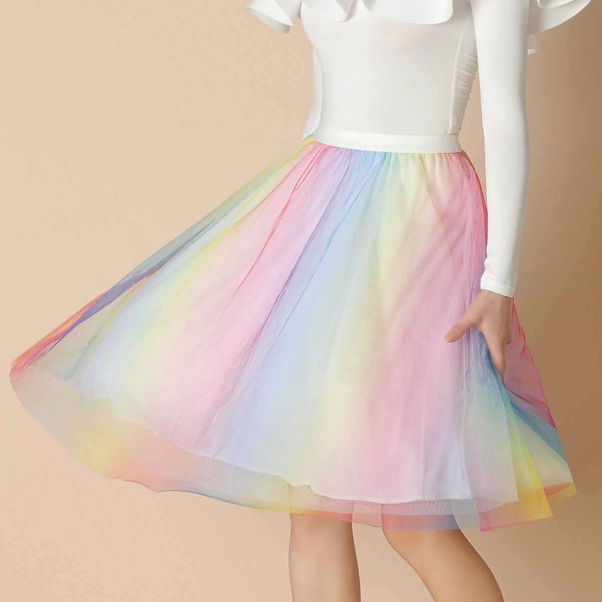 Half-length A- Line Gauze Skirt Pleated Mid-length