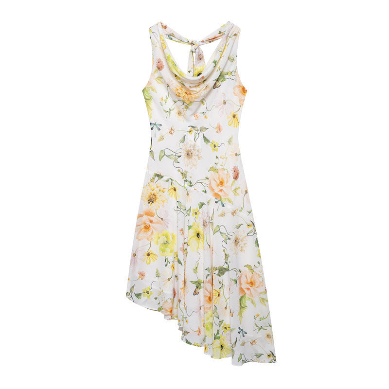 Summer Ethnic Print Irregular Skirt Sleeveless Swing Collar Dress