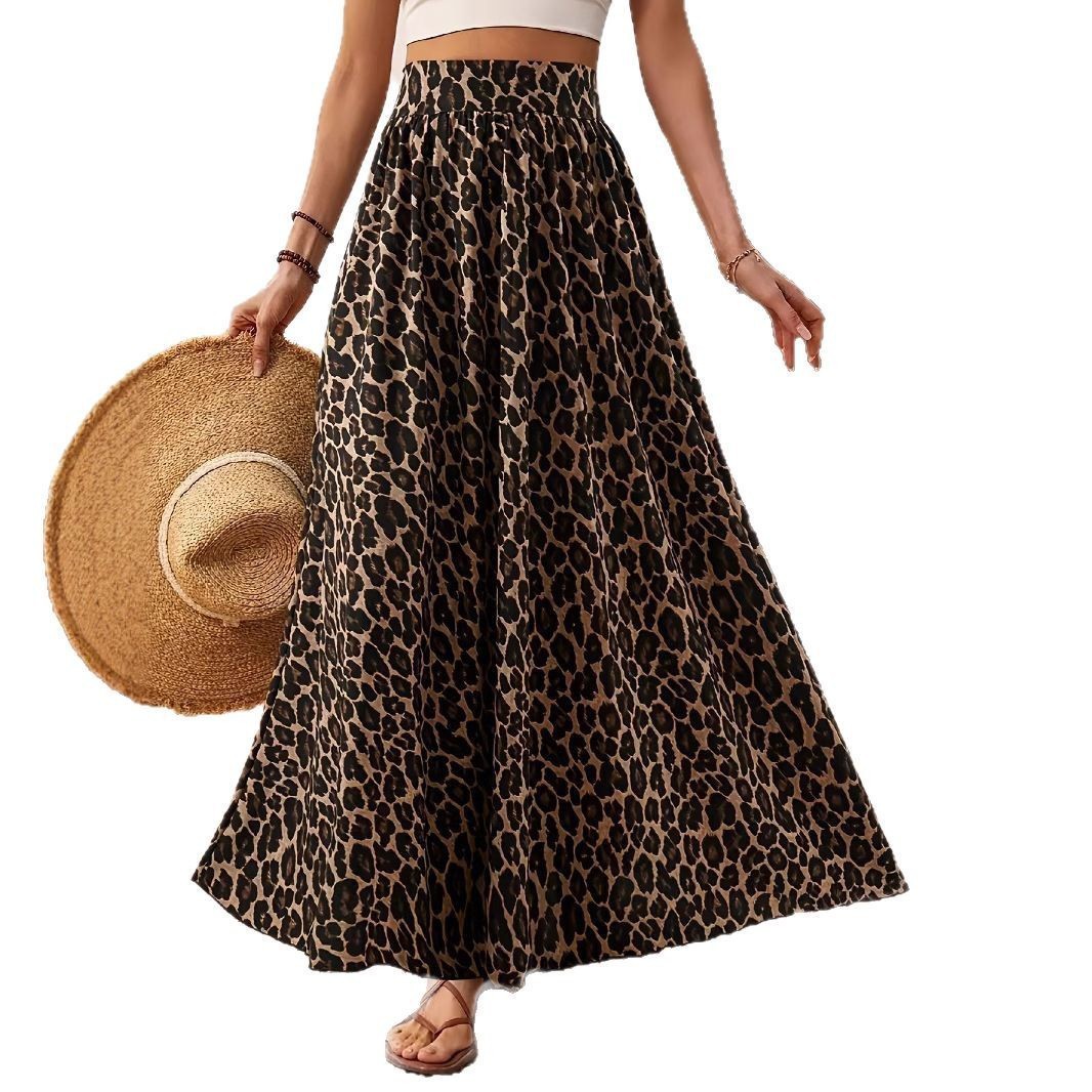 High Waist Midi Skirt Fabric Leopard Print