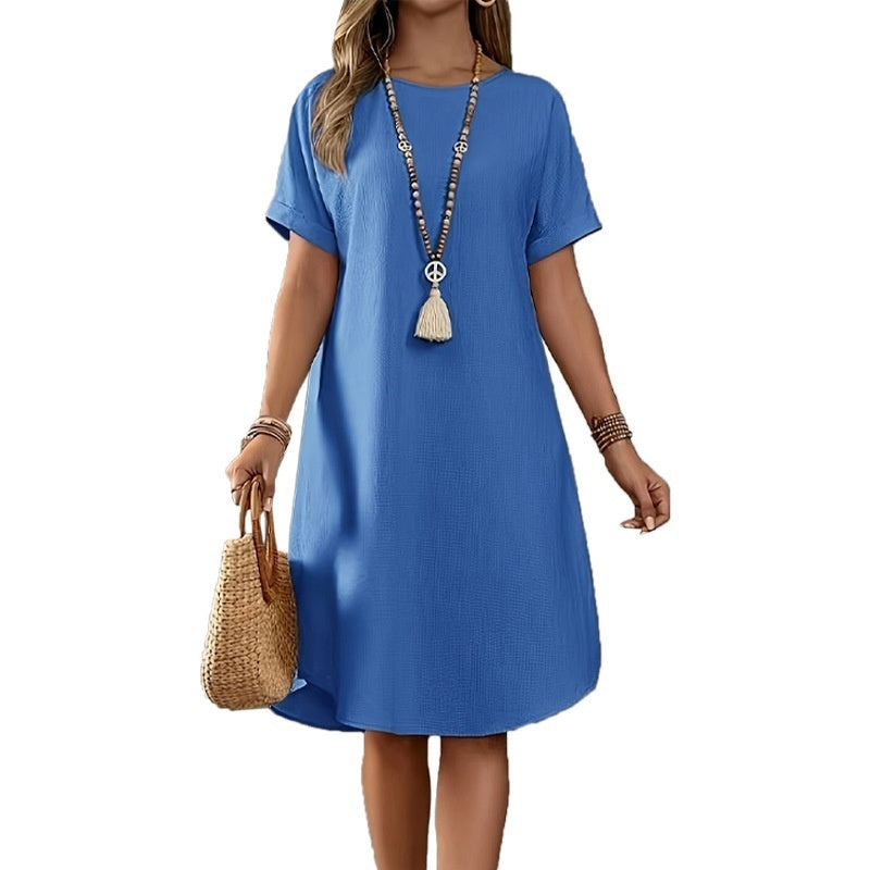 Round Neck Short Sleeve Loose Women's Wear Dress