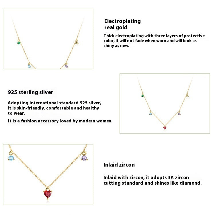 Sterling Silver S925 Colorful Zircon Necklace