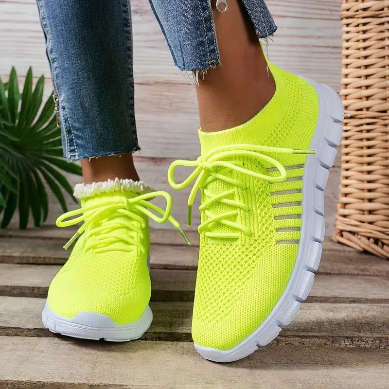 Casual Ladies Breathable Women Flying Knit Sports Flat Shoes