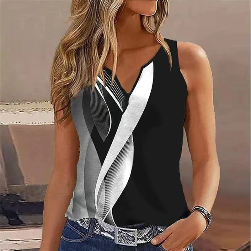 V-neck Buttons Sleeveless 3D Digital Casual Loose Vest