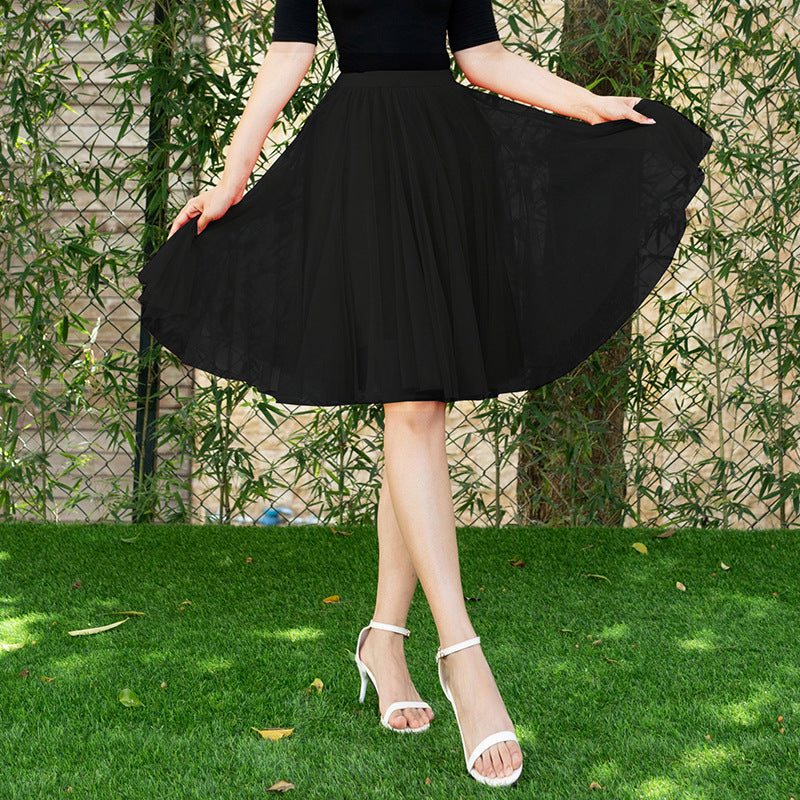 Mesh Half-length Long Skirt Swing Slimming A- Line Short Gauze Skirt