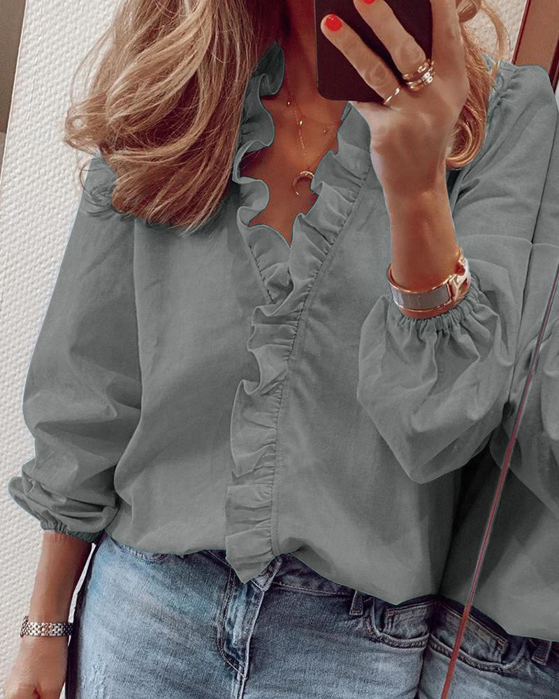 Spring And Summer New Long Sleeved Ruffled Blouse Women's Shirt Business Casual