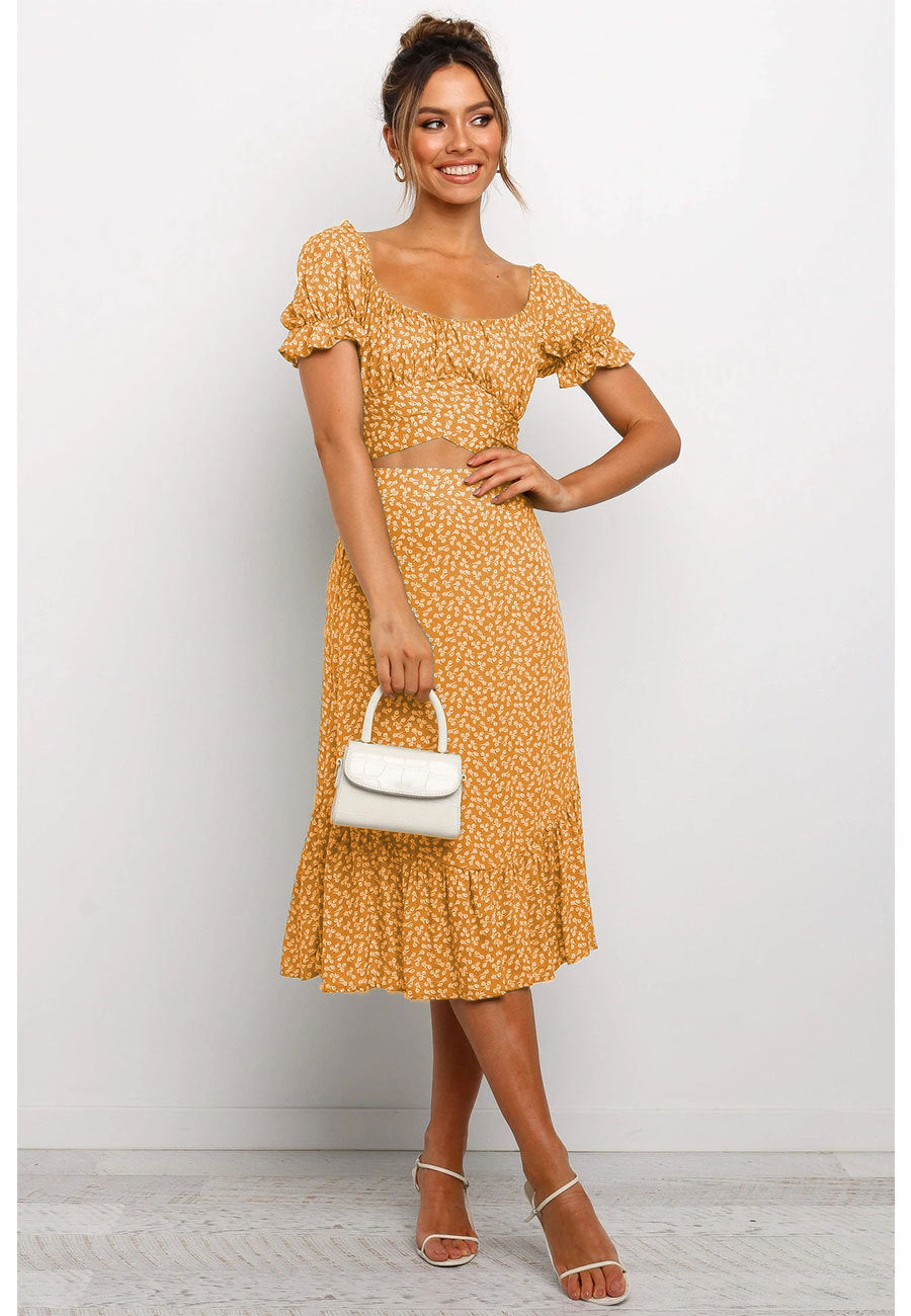 Floral print skirt with round neck