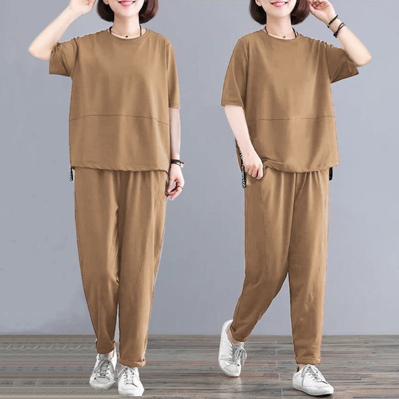 Versatile Short-sleeved Wide-leg Pants Two-piece Set