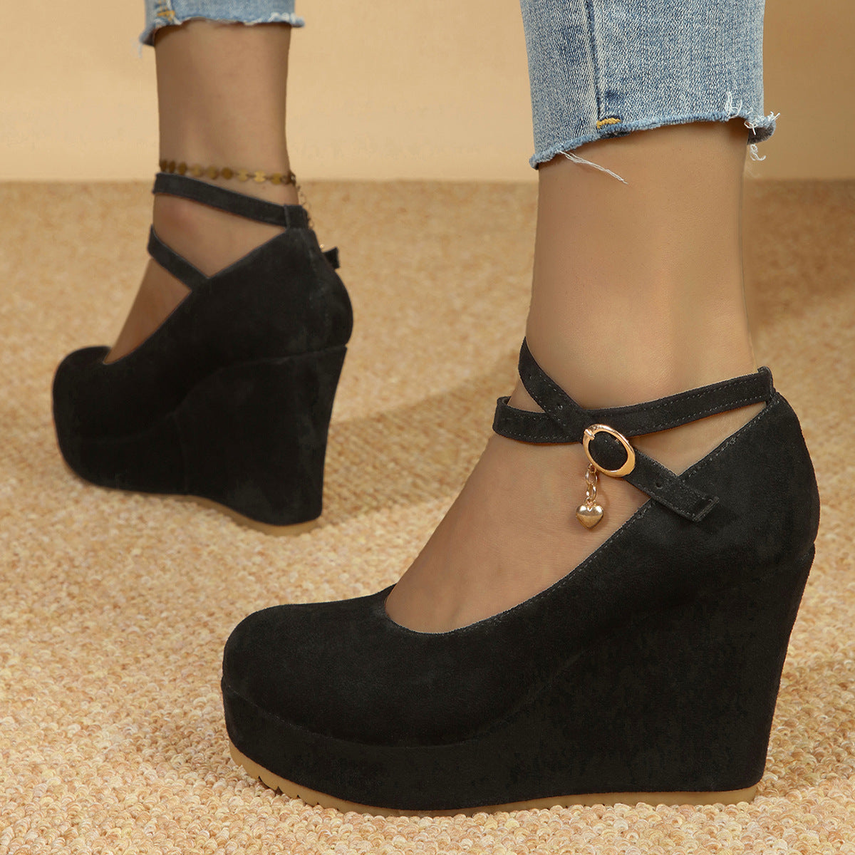 Women's Fashion Wedge Thick Bottom Single Strap Shoes