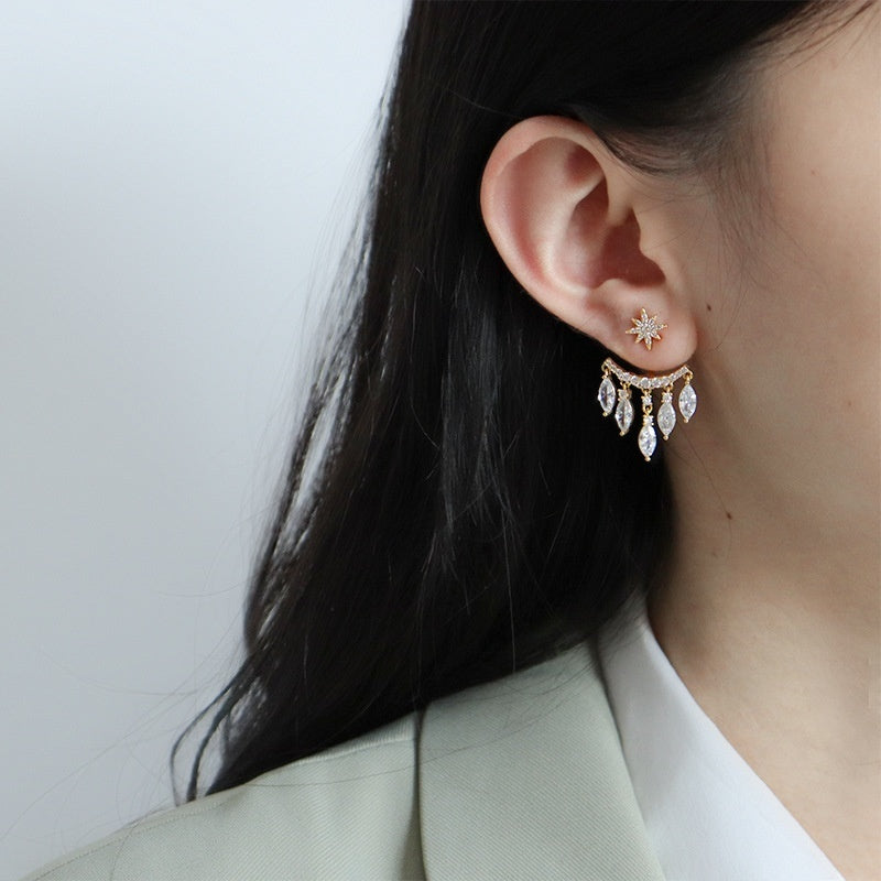 New Retro Eight Awn Star Zircon Earrings Fashion Pendant Stud Earrings Women's High Jewelry Party Gift