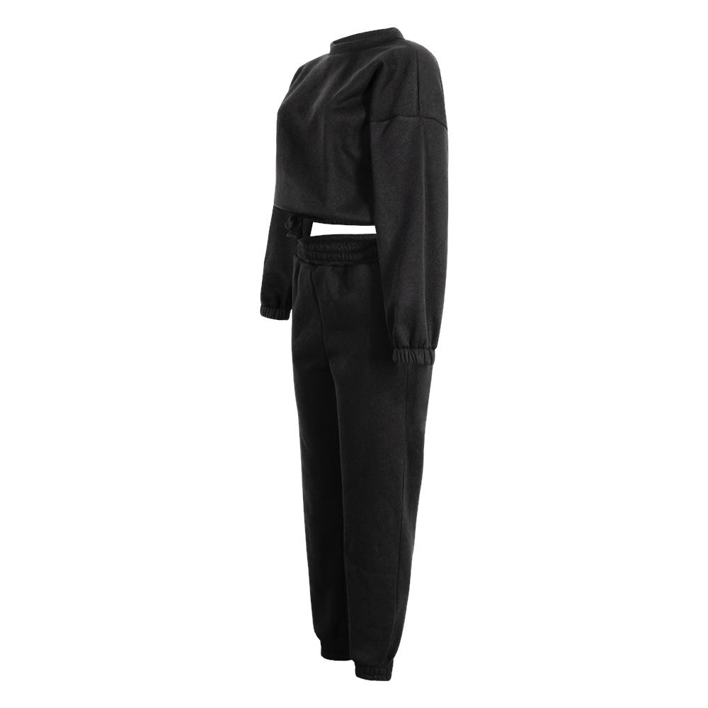 Fashion Solid Color Long-Sleeved Loose Casual Two-Piece Suit