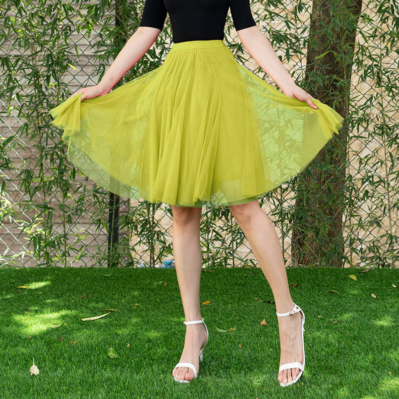 Mesh Half-length Long Skirt Swing Slimming A- Line Short Gauze Skirt
