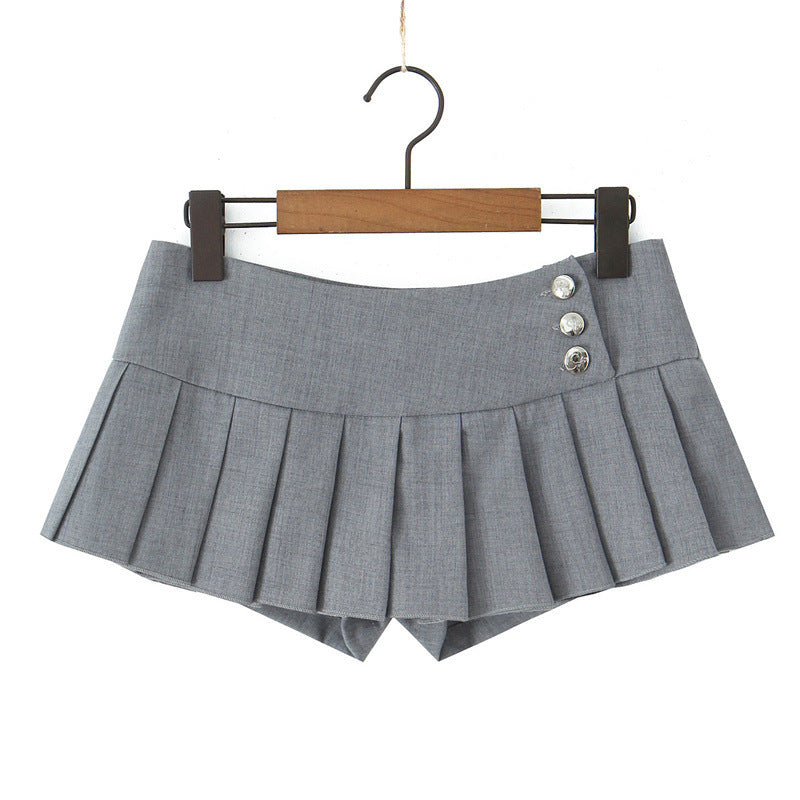 Retro Low Waist Sexy Navel Pleated A- Line Anti-exposure Skirt