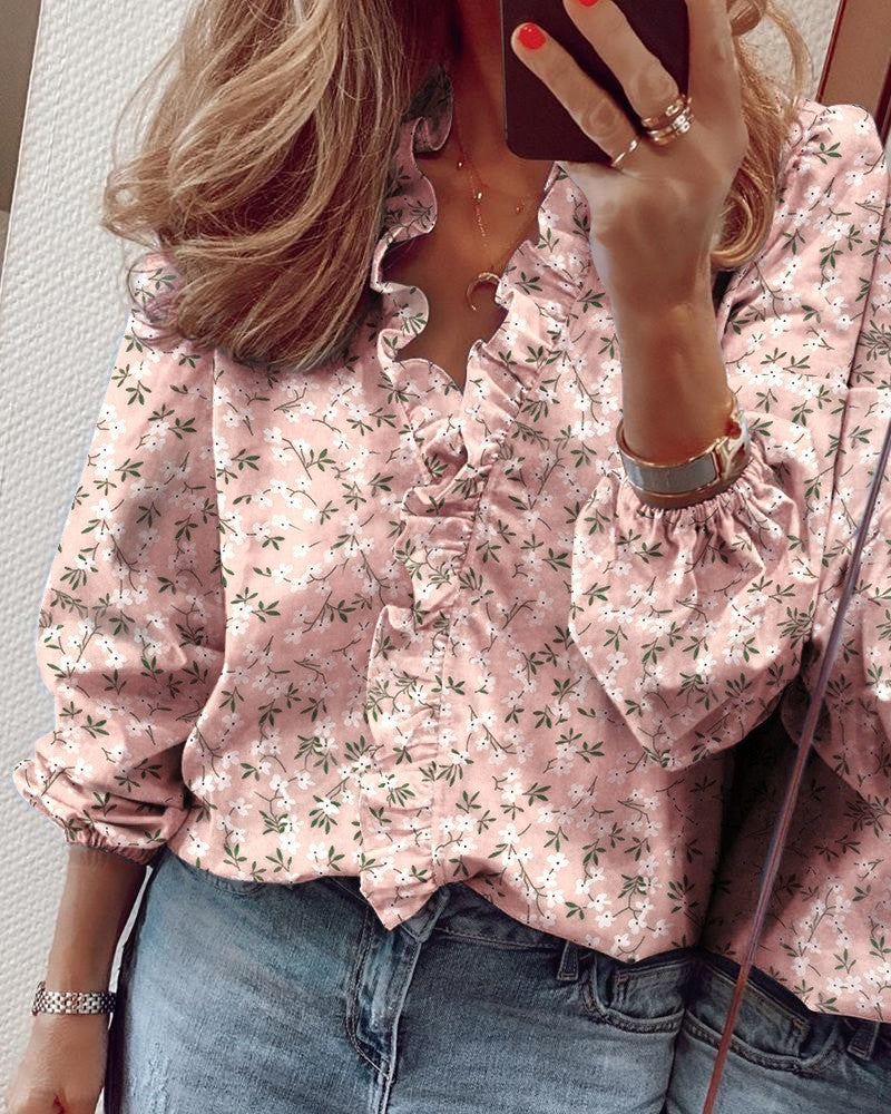 Spring And Summer New Long Sleeved Ruffled Blouse Women's Shirt Business Casual