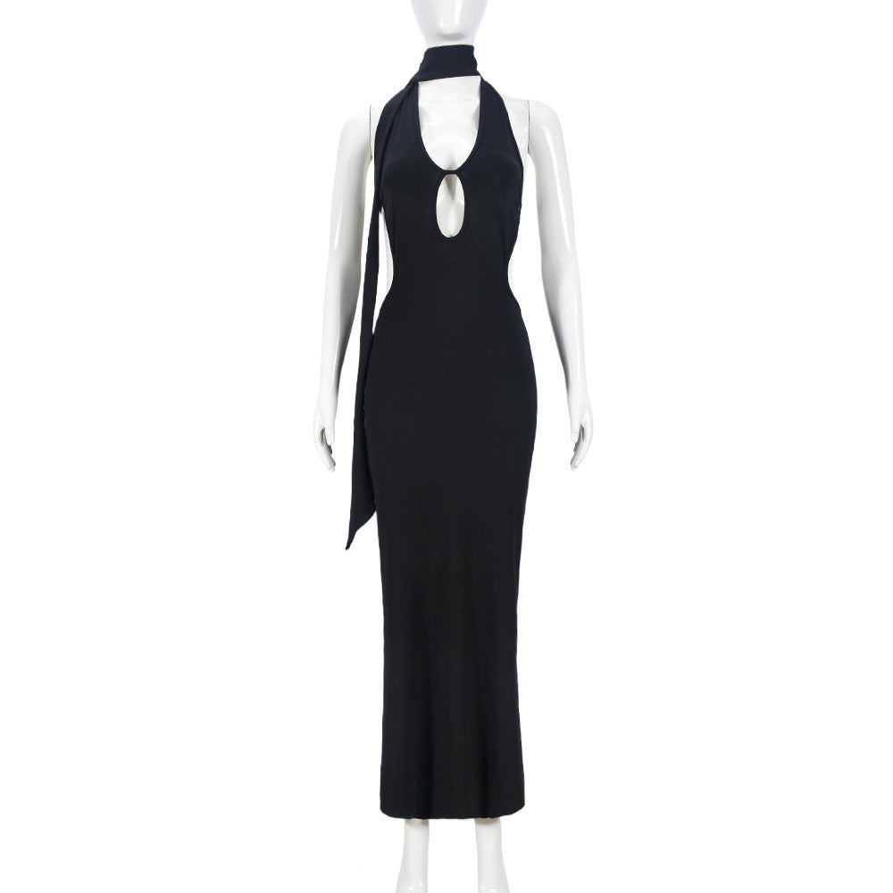 Wrapped Chest Hollow Out Neck Sexy Hollow-out Backless Slimming Length Dress