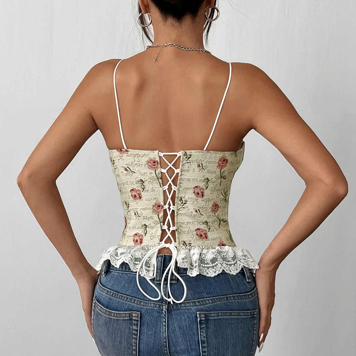 Retro Jacquard Stitching Sexy Lace Lace Spaghetti-strap Vest
