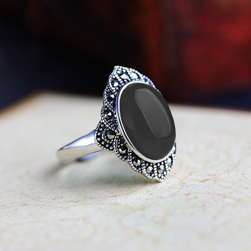 925 Silver Ring Red Jade Retro