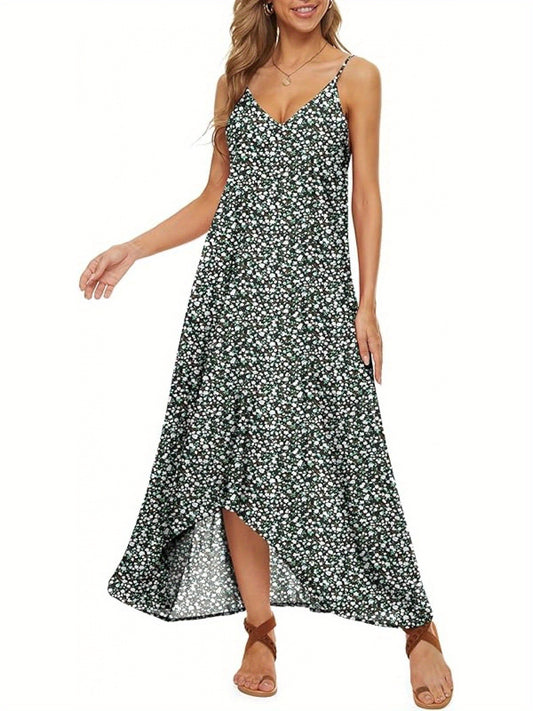 Dot Print Thin Shoulder Strap Bohemian Long Skirt