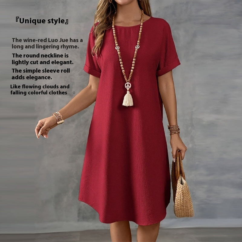 Round Neck Short Sleeve Loose Women's Wear Dress