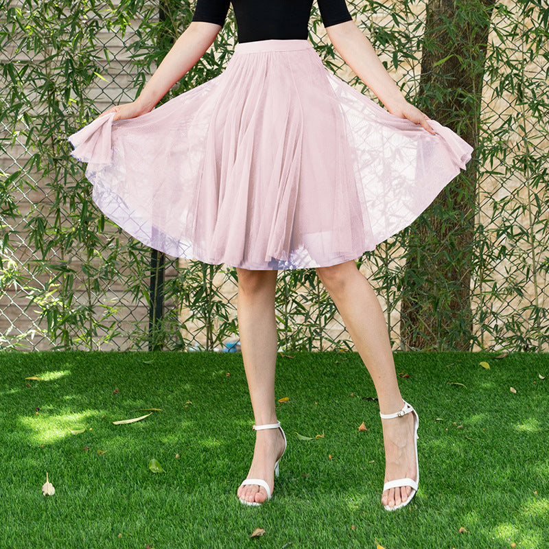 Mesh Half-length Long Skirt Swing Slimming A- Line Short Gauze Skirt