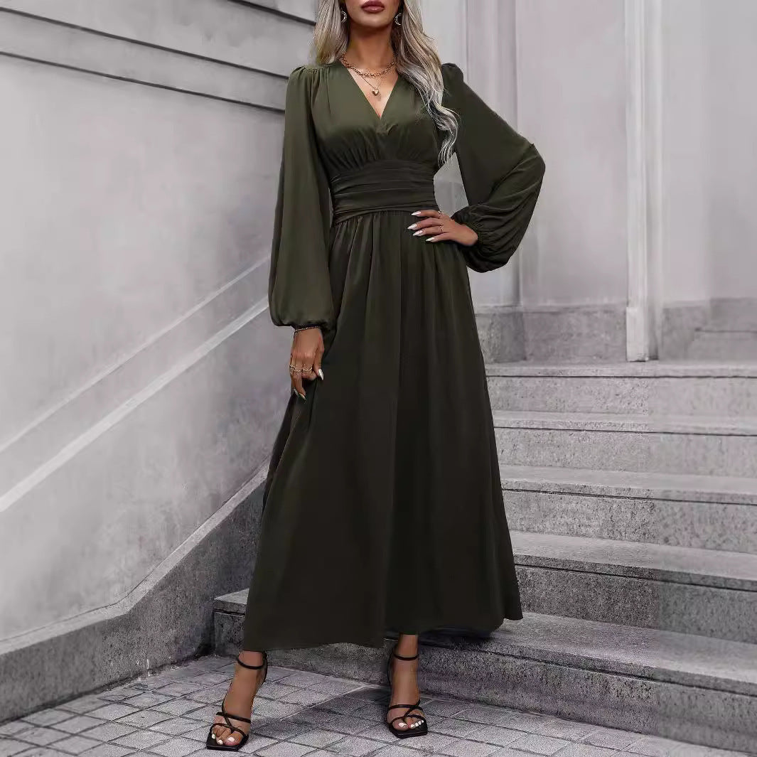 Lantern Sleeve Smocking High Slit Dress