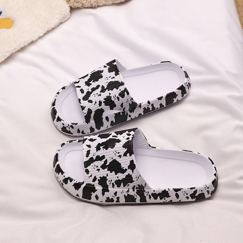 Leopard Print Slippers Women's Outdoor Wear Summer New Korean Style Fashion Shit Feeling Indoor Home Thick Bottom Couples Sandals