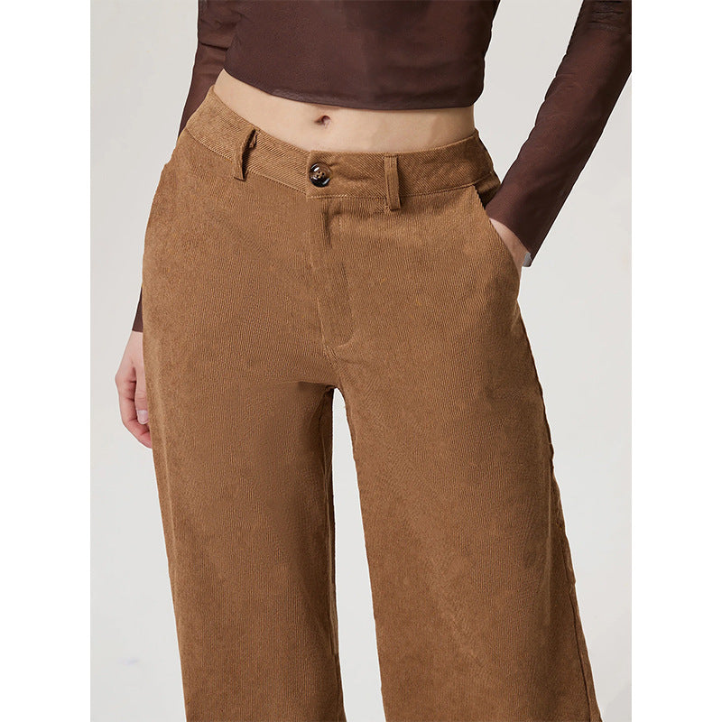 Women's Retro Straight Wide Leg Corduroy Trousers