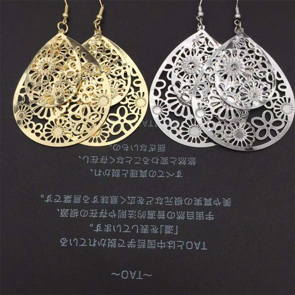 Double-layer Water Drop Hollow Retro All-match Earrings