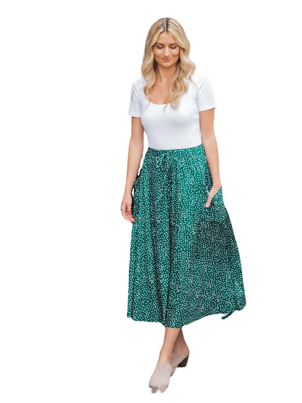 European And American Printed Elastic Summer Polka Dot Side Pocket Casual Skirt